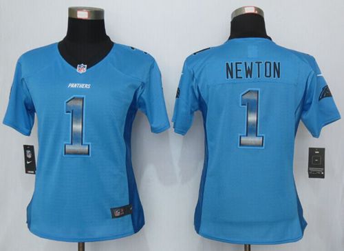 Nike Panthers #1 Cam Newton Blue Alternate Women's Stitched NFL Elite Strobe Jersey - Click Image to Close